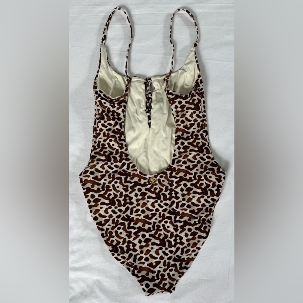 Elspiri Animal Print Lace Up Low Back One Piece Swimsuit | Size S NWT - Picture 6 of 8